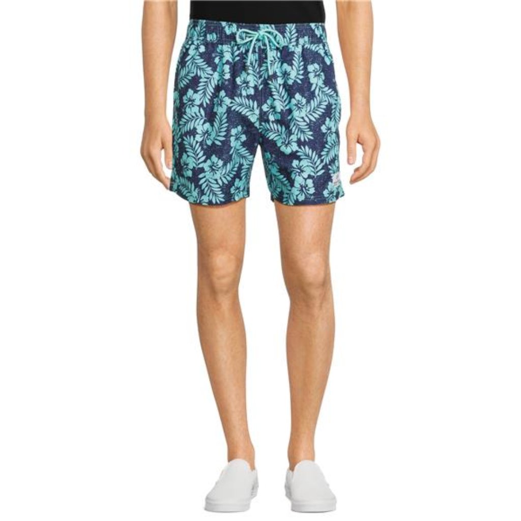 Mens Swim Trunk Hibiscus Navy